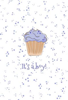 boy baby shower greeting card with cupcake, muffin with lavender very peri whipped cream topping