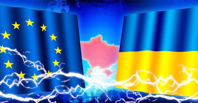 Ukraine vs EU (Russo-Ukrainian War ).  Web banner illustration