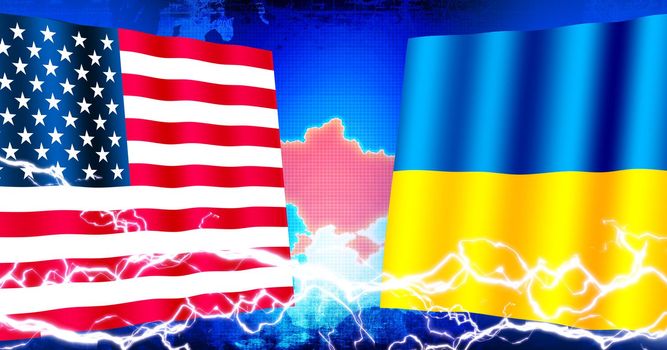 USA vs Ukraine (Russo-Ukrainian War ).  Web banner illustration