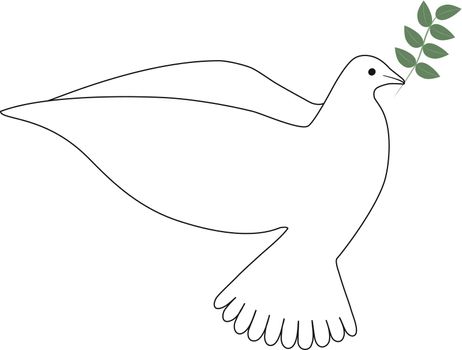 Dove line drawing with a green leafy branch.