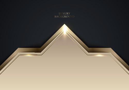 3D modern luxury template design shiny golden glitter geometric and line light sparking on black background. Vector graphic illustration