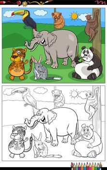 cartoon animals comic characters group coloring book page