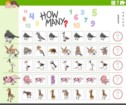 counting task for kids with cartoon animal characters