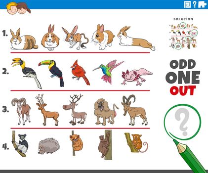 odd one out task with cartoon animal characters