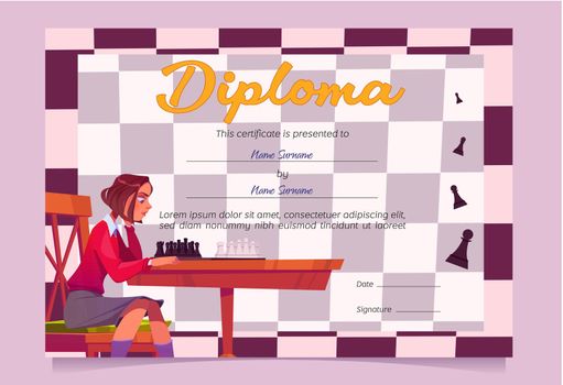 Diploma for chess winner or tournament participant