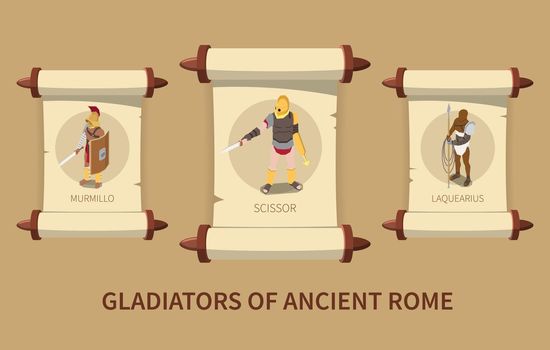 Roman Gladiators Isometric Poster