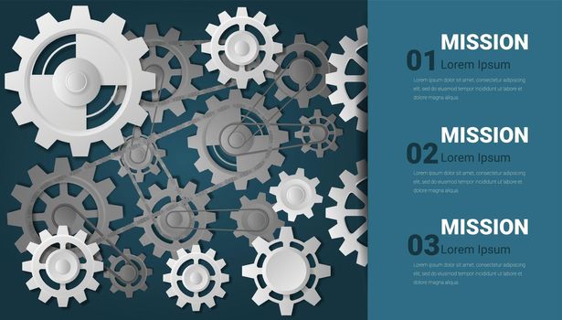 Gears cogwheels 3 steps for Infographic template, Engineering tech progress business.
