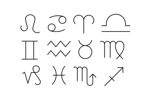 Collection of linear zodiac signs outline symbol