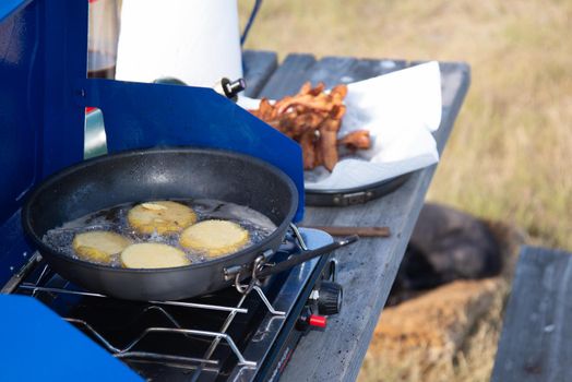 Breakfast cookout while camping