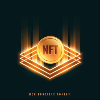 NFT non fungible token coin with light rays