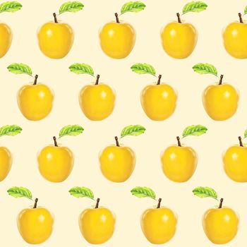 Illustration realism seamless pattern fruit apple yellow color on a light yellow background
