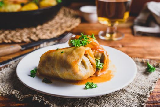 Cabbage Rolls Stuffed with Minced Beef and Rice