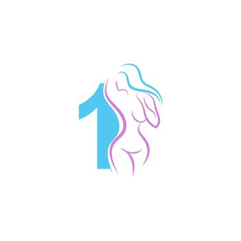 Sexy woman icon in front of number 1  illustration template