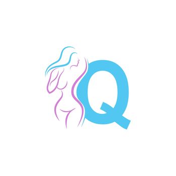 Sexy woman icon in front of letter Q  illustration template