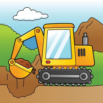 Excavator Cartoon Colored Vehicle Illustration