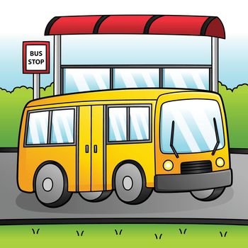 This cartoon illustration shows a bus vector illustration.