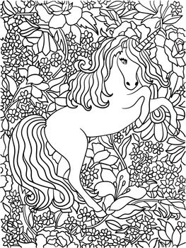 Unicorn Leaping On Flower Coloring Page for Adults