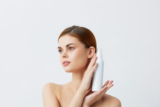 beautiful woman body lotion rejuvenation cosmetics isolated background