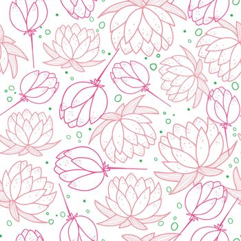Seamless outline pattern with water lily flowers