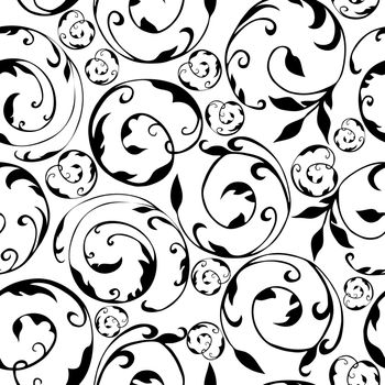 Seamless black and white swirl leaves pattern