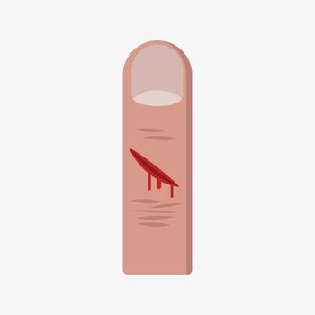 Bleeding human finger vector icon. Injury sign