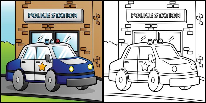 Police Car Coloring Page Vehicle Illustration