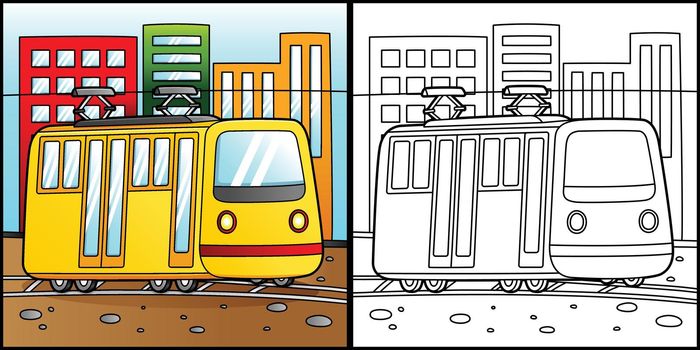 Tram Coloring Page Vehicle Illustration
