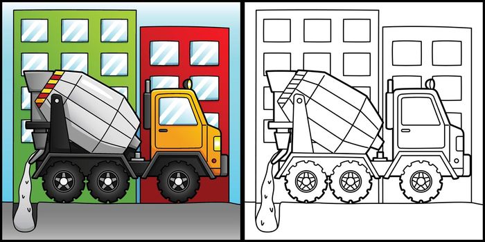 Concrete Mixer Coloring Page Vehicle Illustration