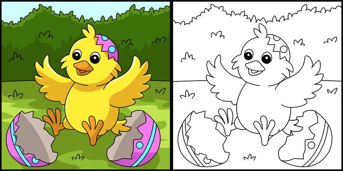 Chick Pop Out In Easter Egg Coloring Illustration