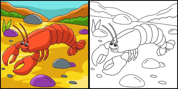 Lobster Coloring Page Colored Illustration