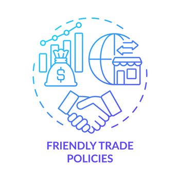 Friendly trade policies blue gradient concept icon