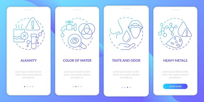 Water quality analysis blue gradient onboarding mobile app screen