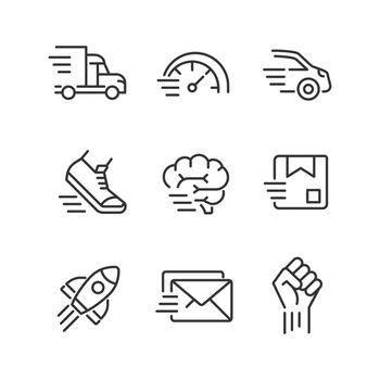 Motion and speed pixel perfect linear icons set