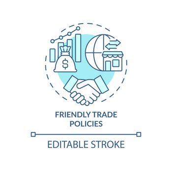 Friendly trade policies turquoise concept icon