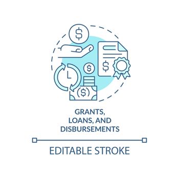 Grants, loans and disbursements turquoise concept icon