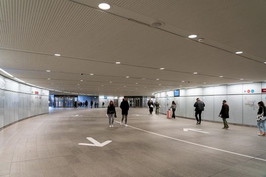 Copenhagen, Denmark - March 01, 2022: Interior view of the metro station Kongens Nytorv on the City Circle Line