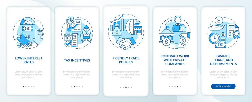 Encouraging business activity blue onboarding mobile app screen