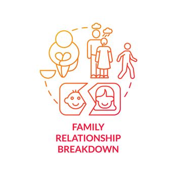 Family relationship breakdown red gradient concept icon