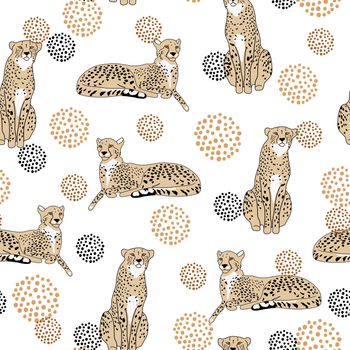 Seamless background cheetah and abstract circle shapes