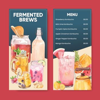 Flyer template with Kombucha drink concept,watercolor style