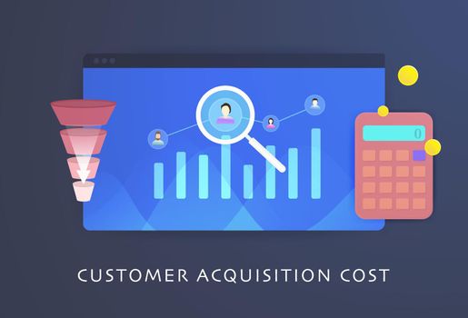 Customer Acquisition Cost and retention vector concept. Digital Marketing cost illustration