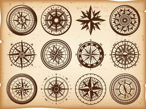 Vintage Nautical Compasses Icons Set