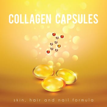 Collagen Formula Capsules Golden Background POster