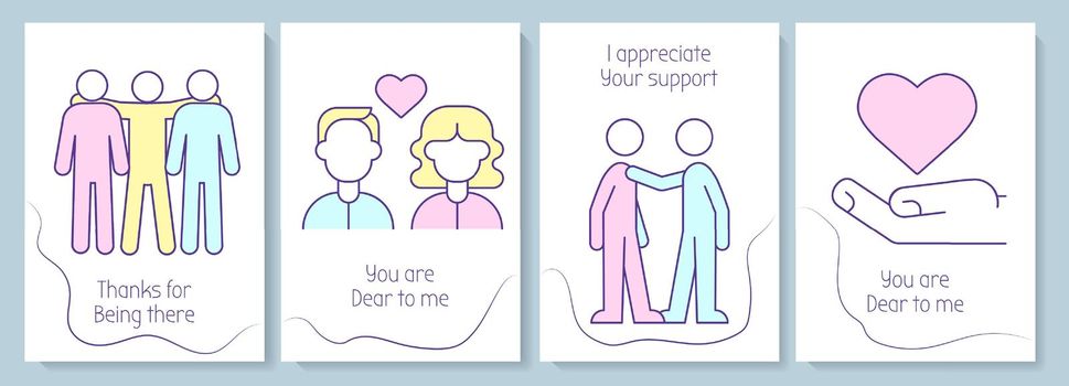 Appreciation greeting cards with color icon element set