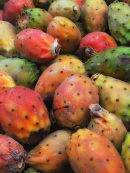 A photo of Cactus fruits on a market. A photo of Cactus fruits on a market.