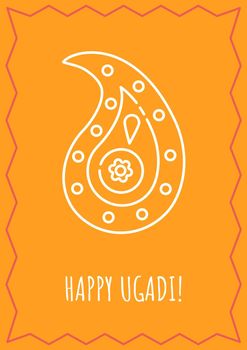 Wishing happy ugadi postcard with linear glyph icon