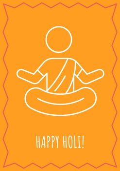 Wishing happy holi postcard with linear glyph icon