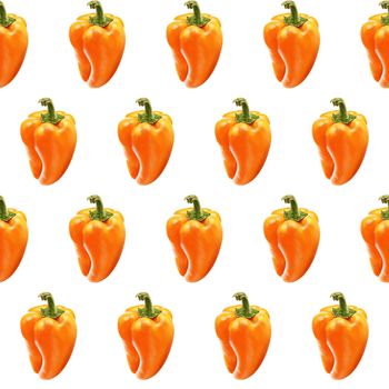 Illustration realism seamless pattern vegetable paprika orange color on a white isolated background. Sweet bell pepper