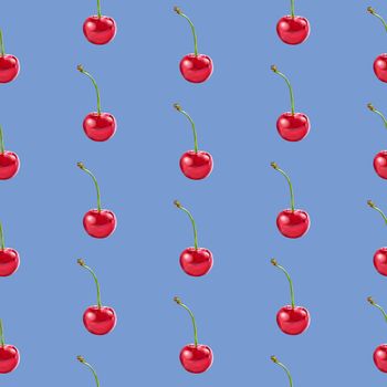 Illustration realism seamless pattern berry red cherry on a blue background