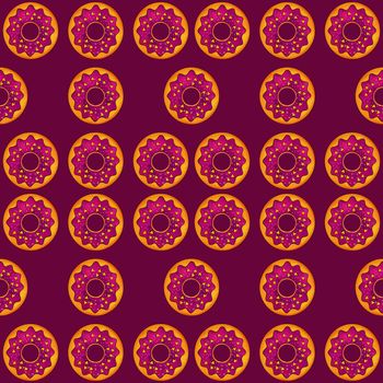 Seamless pattern of donuts in lilac color on a lilac background. Confectionery sweets top view.
